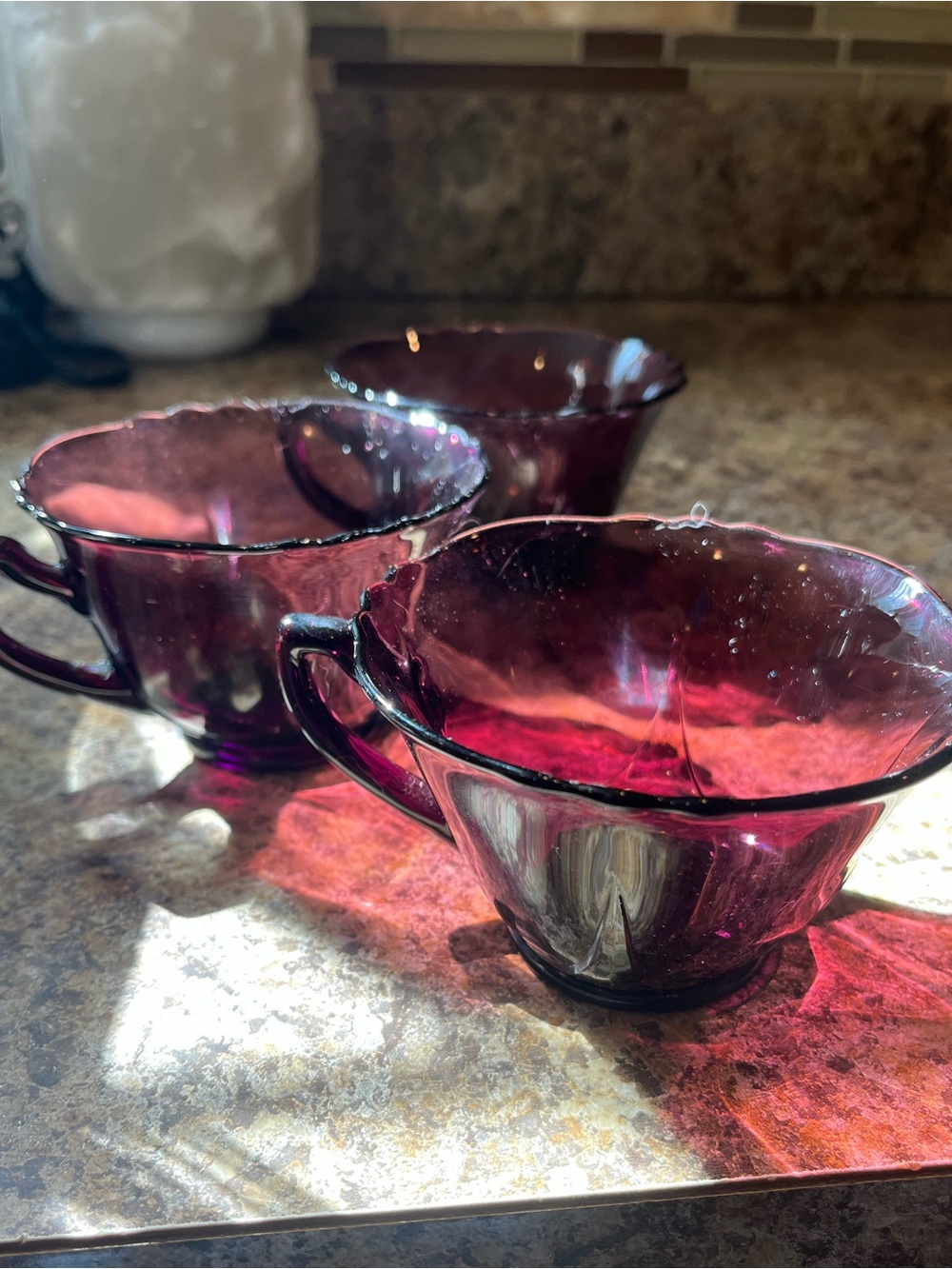 Vintage Deep Purple Amethyst Glass Tea Cups Set of 3